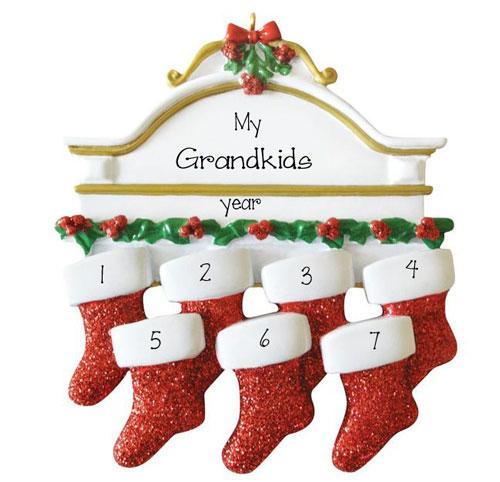 Family~Mantel with 7 Stockings~Personalized Christmas Ornament - My Personalized Ornaments