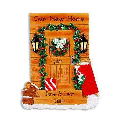 New Home with Rustic Door - Personalized Christmas Ornament