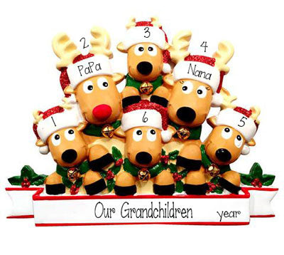 Reindeer Grandparents with 4 Grandkids - Personalized Christmas Ornament