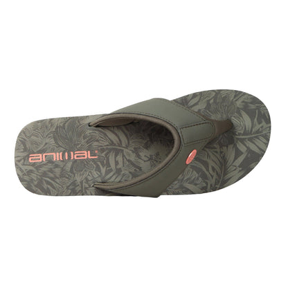 Animal Womens Swish Leaf Print Recycled Flip Flops Dark Khaki