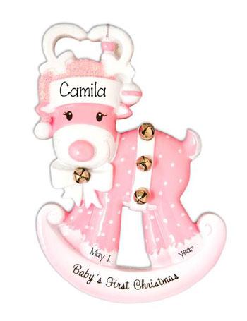Baby Girl Rocking Reindeer Baby's 1st Christmas - Baby' first Christmas - Personalized Christmas Ornament