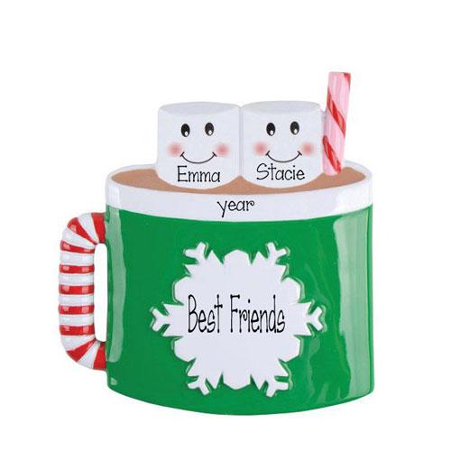 Best Friends Hot Chocolate with marshmallows~Personalized Christmas Ornament