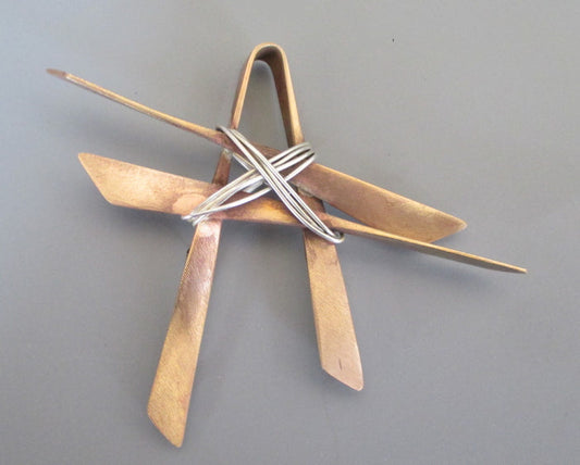 Brass & Silver Wrapped Brooch by Dena Hawes