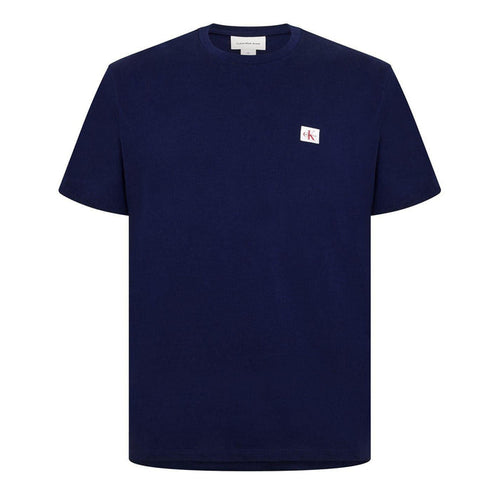 Calvin Klein Mens Box Logo Cotton Crew Neck Regular T-Shirt Maritime Blue