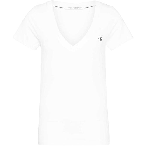 Calvin Klein Womens Embroidered Stretch V Neck T-Shirt Bright White
