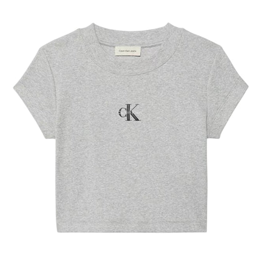 Calvin Klein Womens Logo Slim Crop T-Shirt Grey Heather