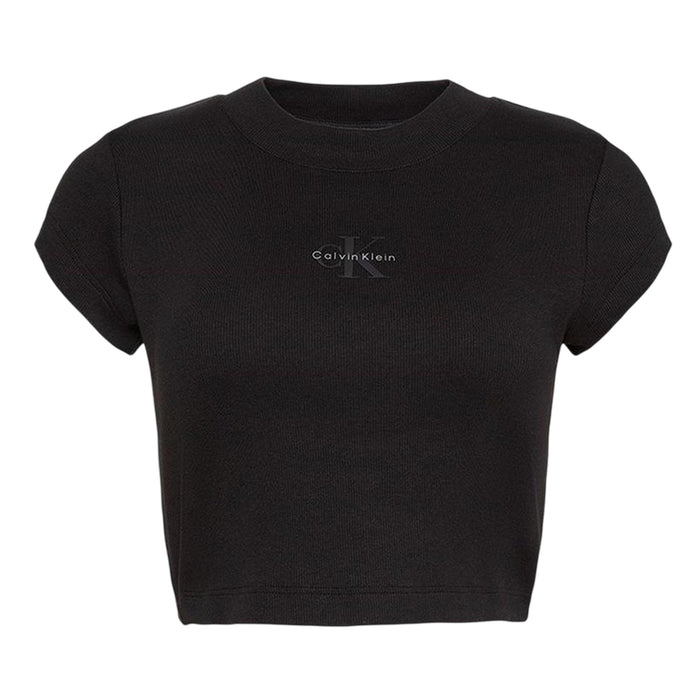 Calvin Klein Womens Mono Logo Ribbed Crop Top Black