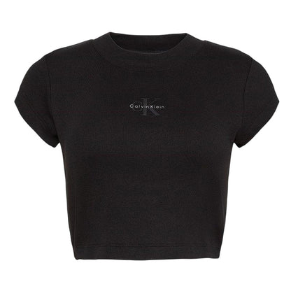 Calvin Klein Womens Mono Logo Ribbed Crop Top Black