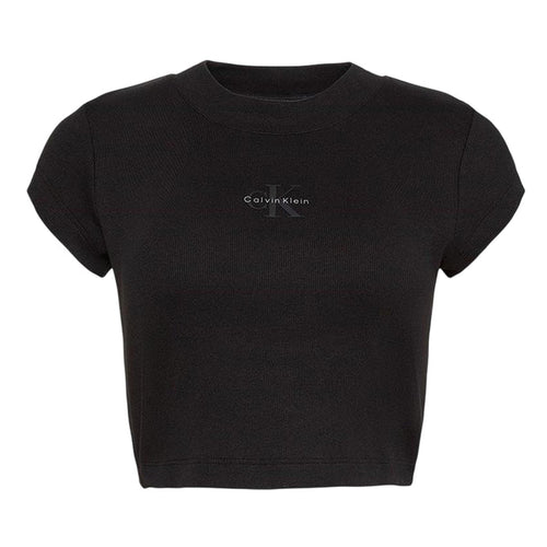 Calvin Klein Womens Mono Logo Ribbed Crop Top Black