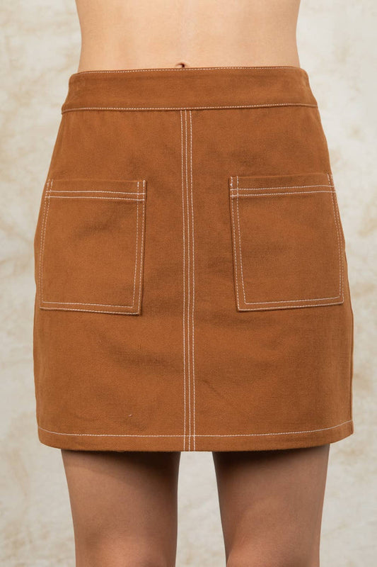 Camel Contrast Color Stitch Mini Skirt - [variant_option1]