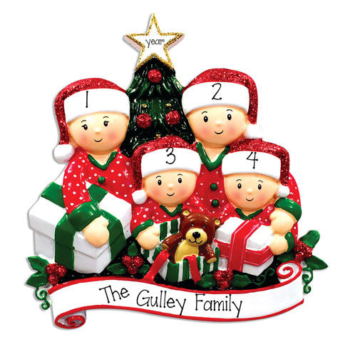 FAMILY OF 5 OPENING PRESENTS ORNAMENT / MY PERSONALIZED ORNAMENT