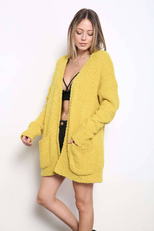 COZY FUR OPEN FRONT POCKETED CARDIGAN - [variant_option1]