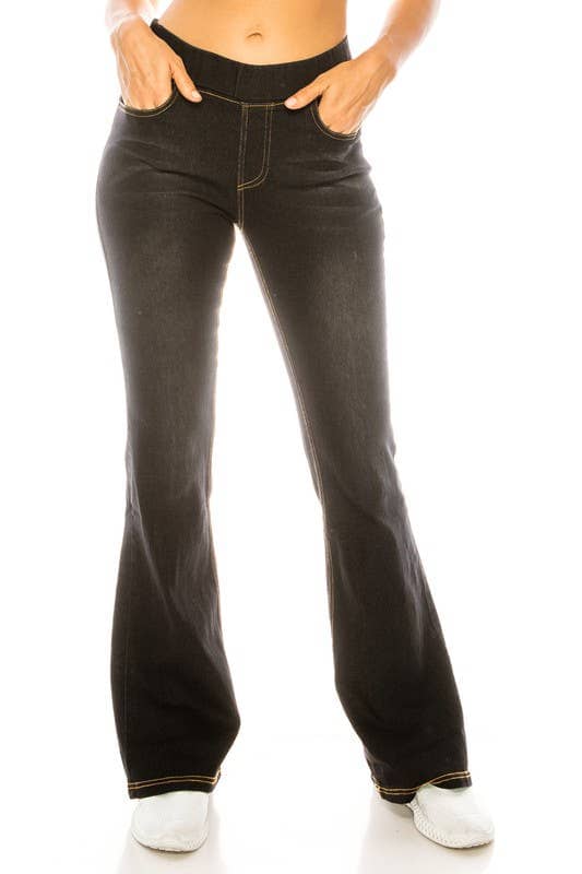 Dark wash comfortable pull on denim flare jeans - [variant_option1]