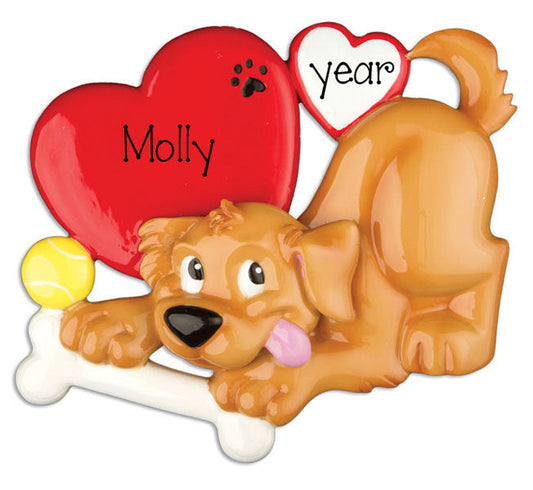 TAN DOG WITH BONE / MY PERSONALIZED ORNAMENTS