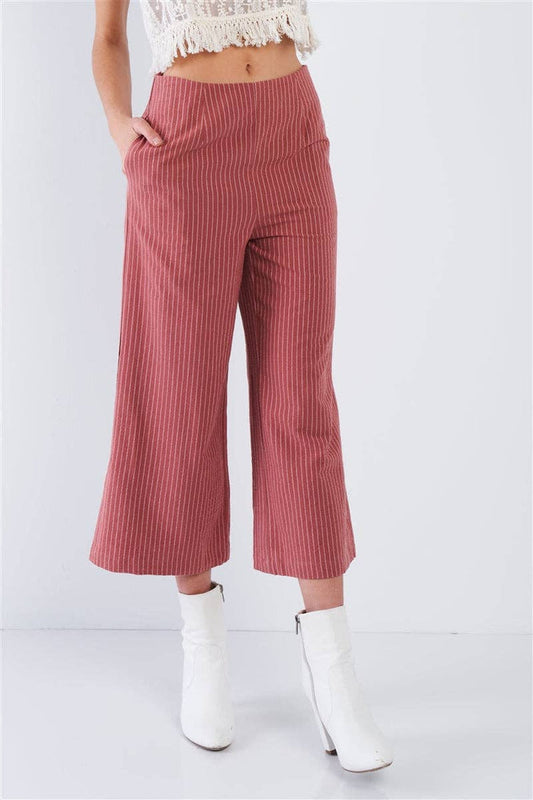 Dusty Rose Pink Cotton Pinstripe Gaucho Pants - [variant_option1]