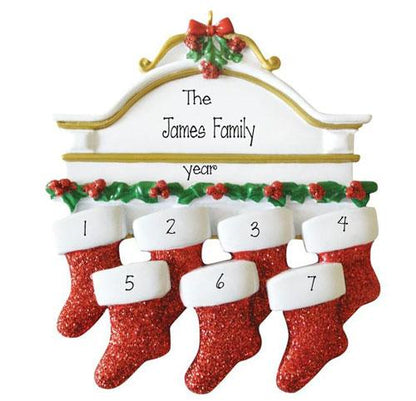 Family~Mantel with 7 Stockings~Personalized Christmas Ornament