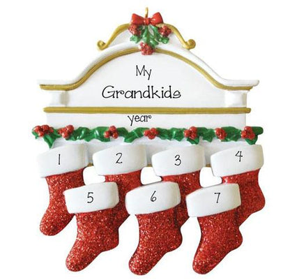Family~Mantel with 7 Stockings~Personalized Christmas Ornament - My Personalized Ornaments