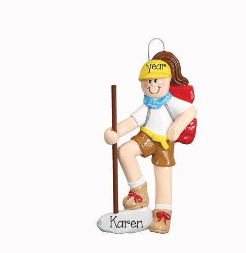 BRUNETTE FEMALE HIKER ORNAMENT / MY PERSONALIZED ORNAMENTS