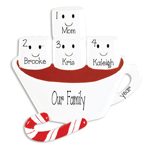 SINGLE PARENT WITH 3 KIDS HOT CHOCOLATE ORNAMENT / MY PERSONALIZED ORNAMENTS