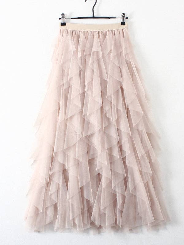 Irregular Mesh Falbala Pleated Elasticity Skirt - [variant_option1]