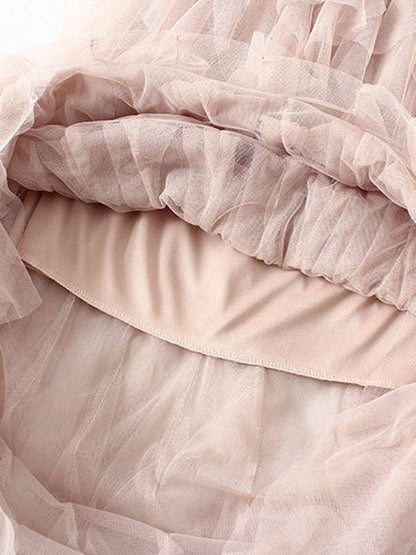 Irregular Mesh Falbala Pleated Elasticity Skirt - [variant_option1]