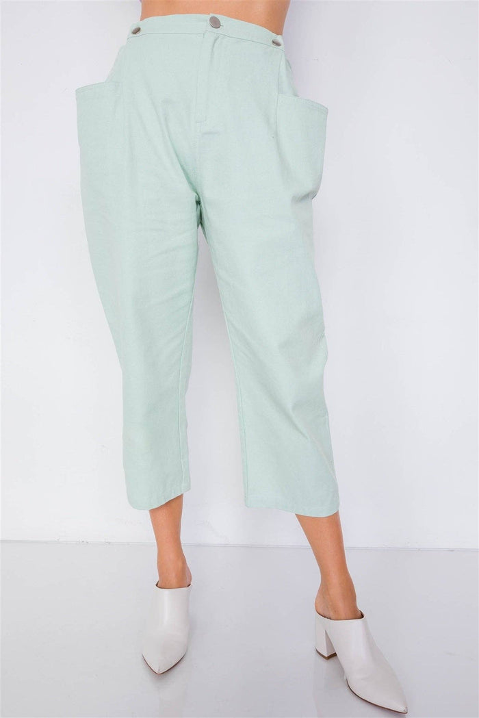 Pastel Chic Solid Ankle Wide Leg Adjustable Snap Waist Pants - [variant_option1]