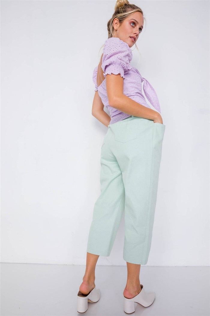 Pastel Chic Solid Ankle Wide Leg Adjustable Snap Waist Pants - [variant_option1]