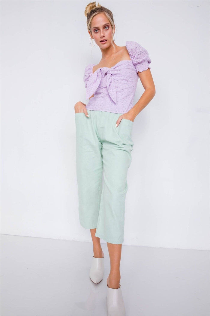 Pastel Chic Solid Ankle Wide Leg Adjustable Snap Waist Pants - [variant_option1]