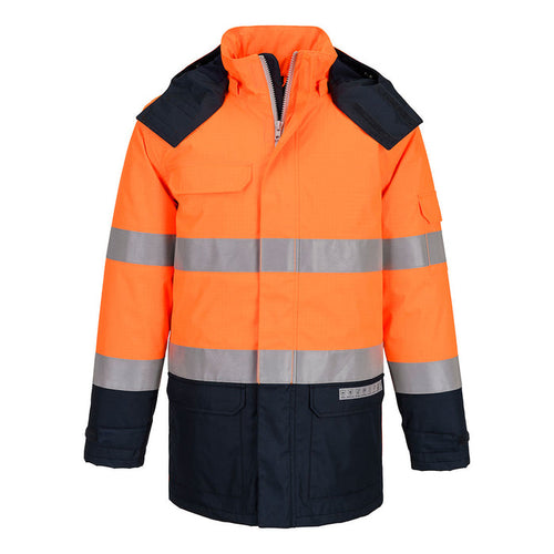 Portwest Bizflame Rain+ Hi-Vis Multi-Norm Contrast FR Winter Jacket Orange/Navy