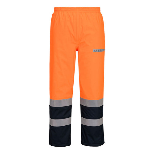 Portwest Bizflame Rain+ Hi-Vis Multi-Norm Contrast FR Winter Trousers Orange/Navy