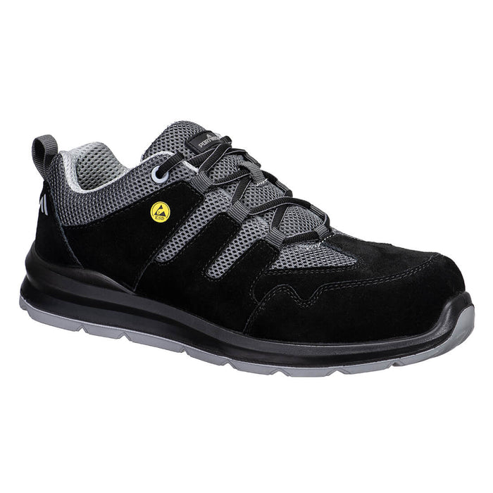 Portwest Composite Cow Suede Leather Trainer S1 ESD SR FO Black/Grey