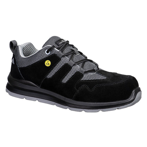 Portwest Composite Cow Suede Leather Trainer S1 ESD SR FO Black/Grey