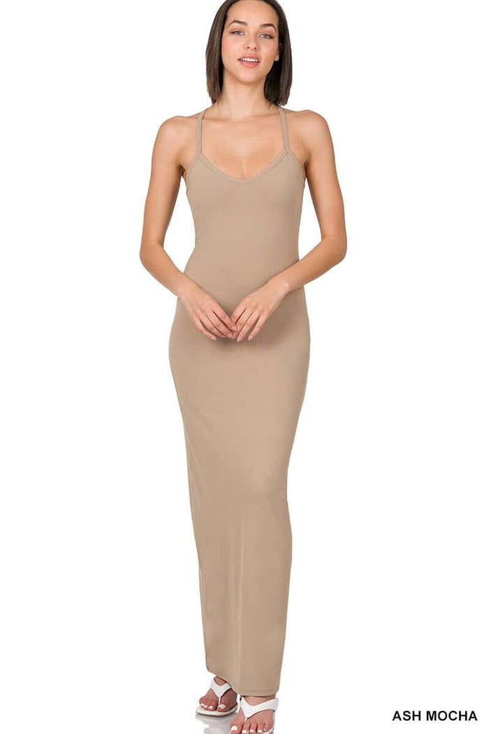 Racerback V Neck Bodycon Maxi Dress - [variant_option1]