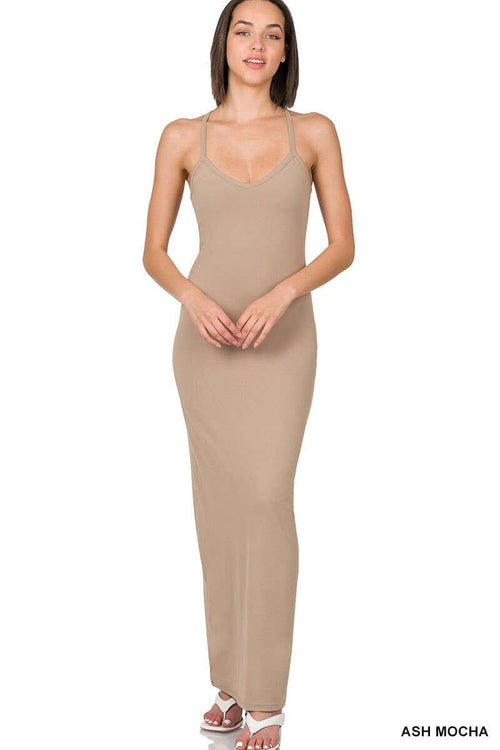 Racerback V Neck Bodycon Maxi Dress - [variant_option1]