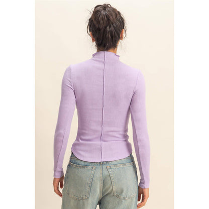 Ribbed High Neck Seam Detail Long Sleeve Top - [variant_option1]
