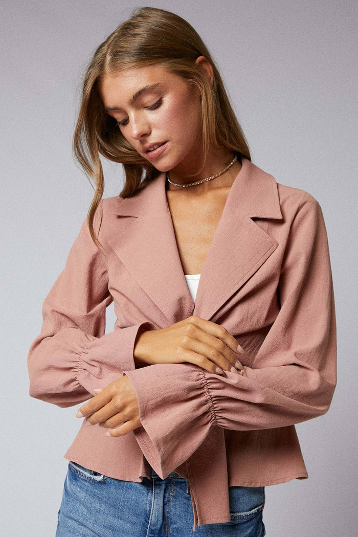 Ruffle Long Sleeves Tie Front Peplum Jacket - [variant_option1]