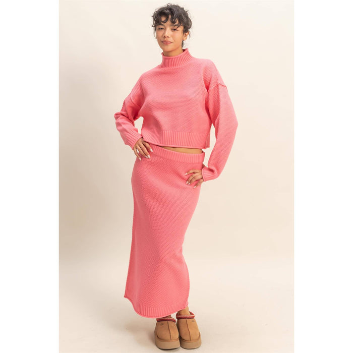 Textured High Neck Sweater & Skirt Set - [variant_option1]