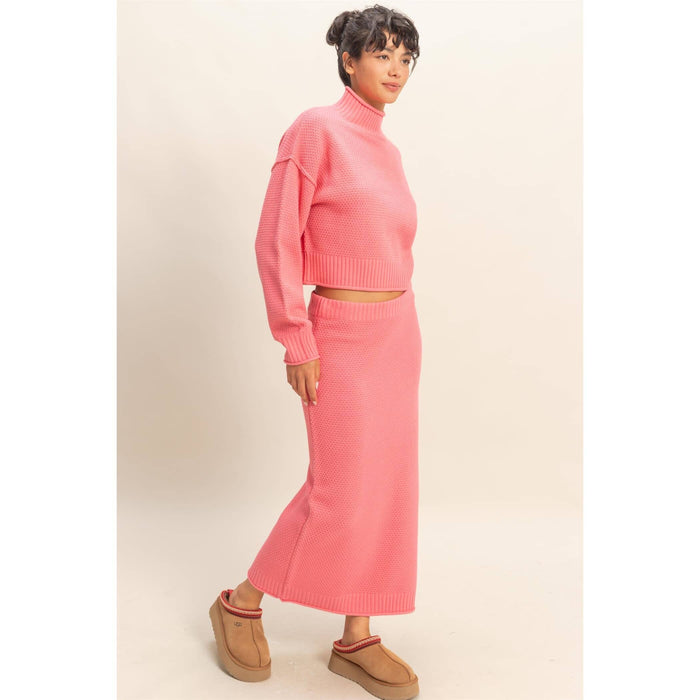 Textured High Neck Sweater & Skirt Set - [variant_option1]