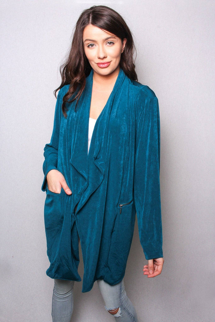 Women's Long Sleeves Waterfall Zip Pocket Open Front Cardigan - [variant_option1]