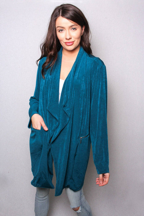 Women's Long Sleeves Waterfall Zip Pocket Open Front Cardigan - [variant_option1]