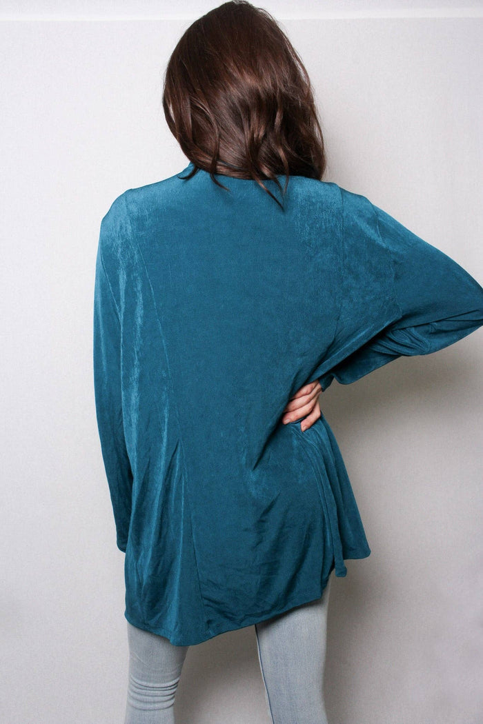 Women's Long Sleeves Waterfall Zip Pocket Open Front Cardigan - [variant_option1]
