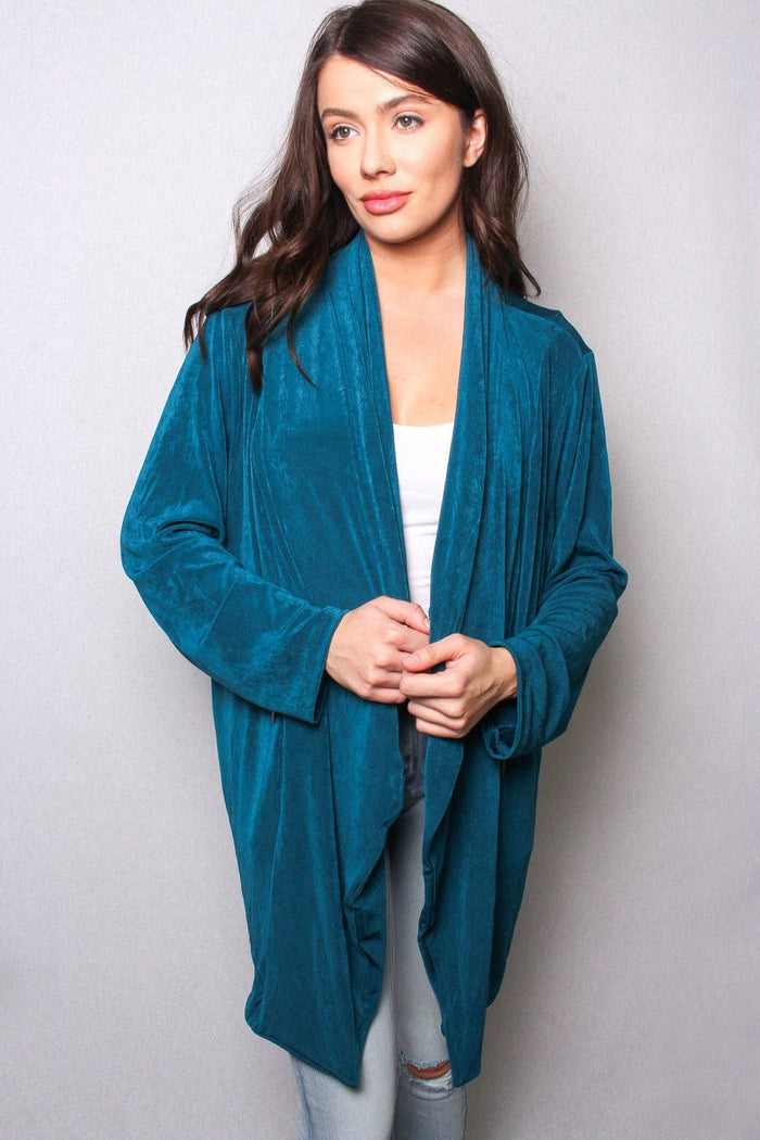 Women's Long Sleeves Waterfall Zip Pocket Open Front Cardigan - [variant_option1]