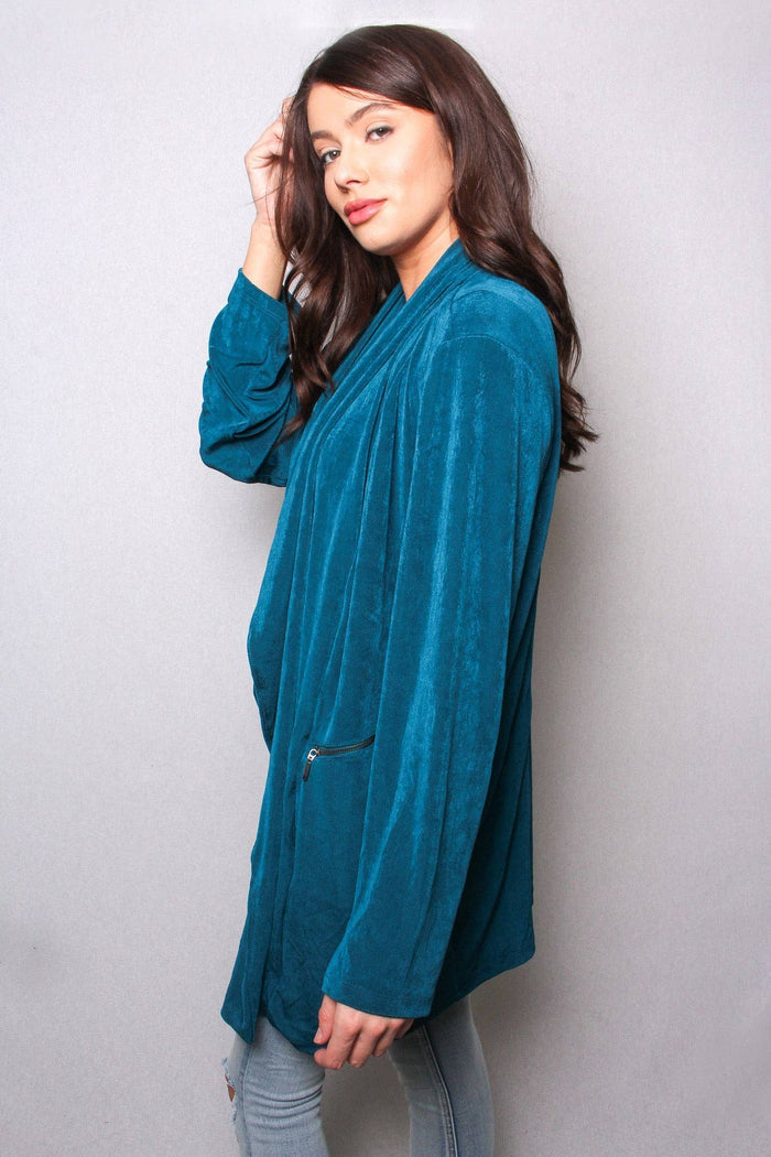 Women's Long Sleeves Waterfall Zip Pocket Open Front Cardigan - [variant_option1]
